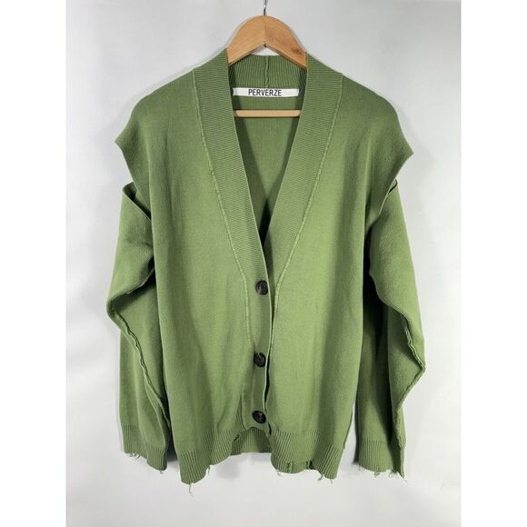 Perverze Women's Size F Green‎ Distressed Cardigan - Picture 1 of 16
